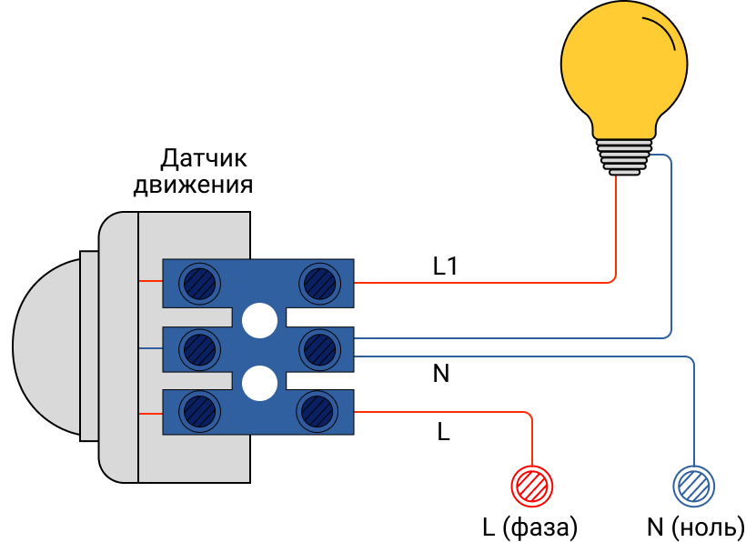 Схемы подключения датчика движения для управления освещением