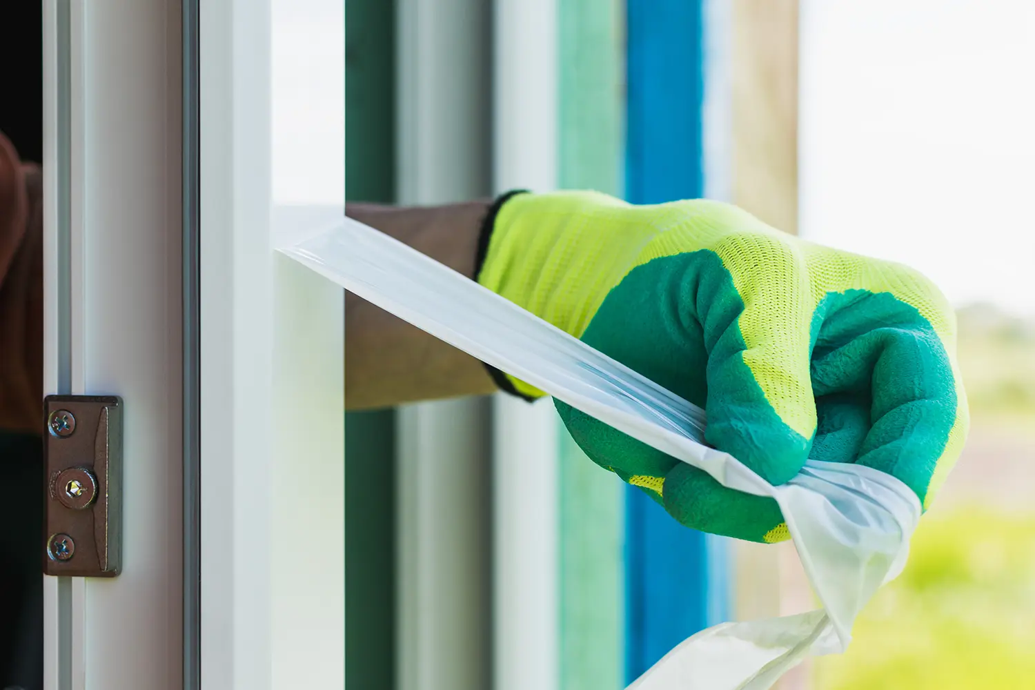 Удаление заводской защитной пленки с оконного профиля