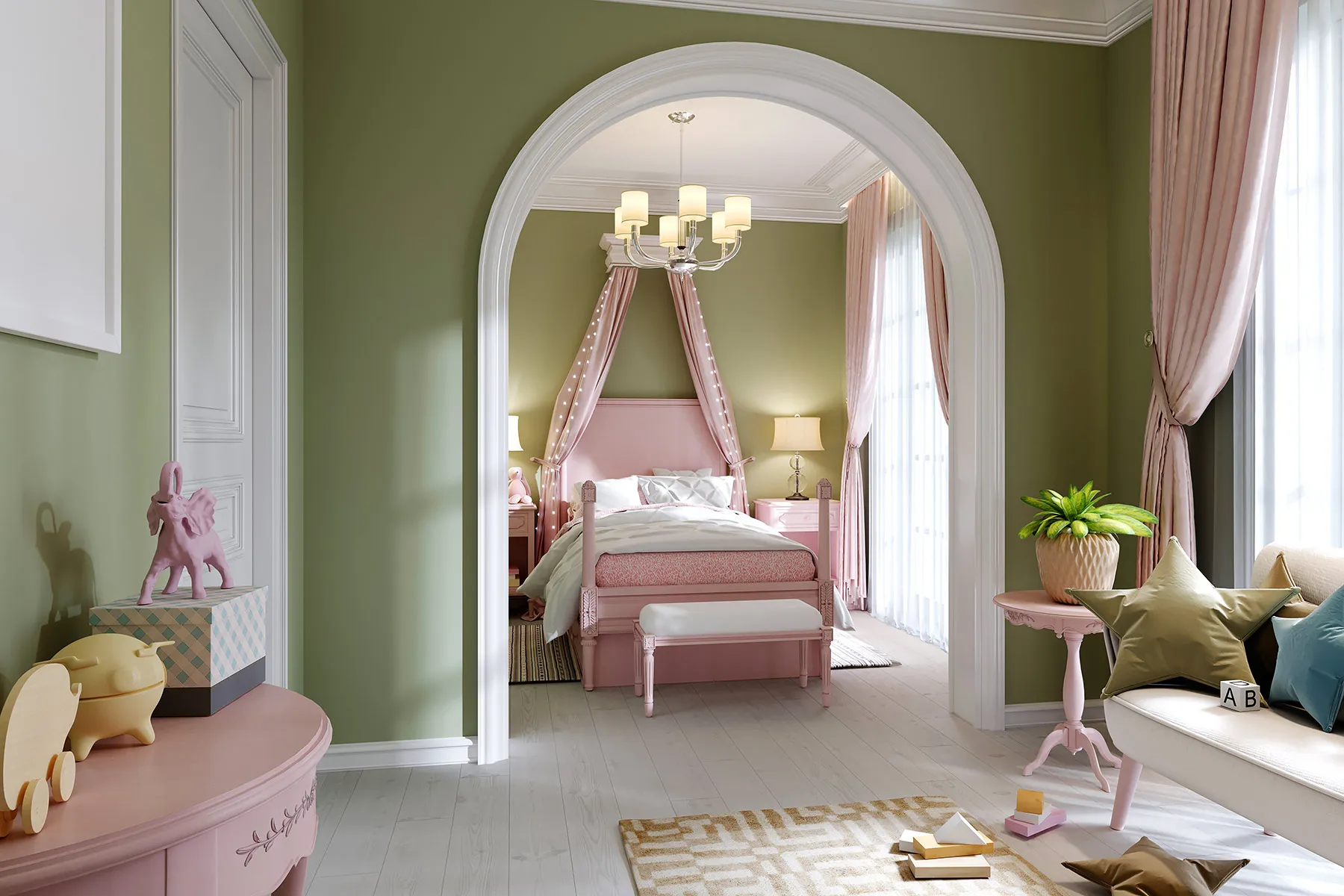 Сочетание фисташкового с розовым цветом