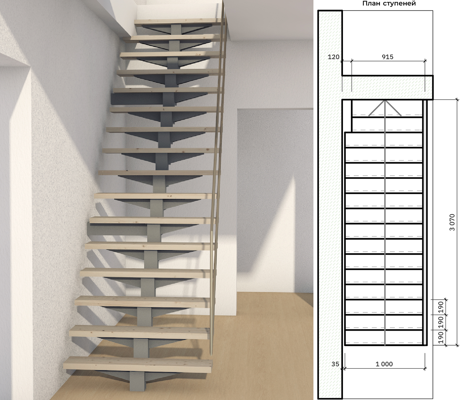 Кованная лестница с деревянными ступенями в дом своими руками